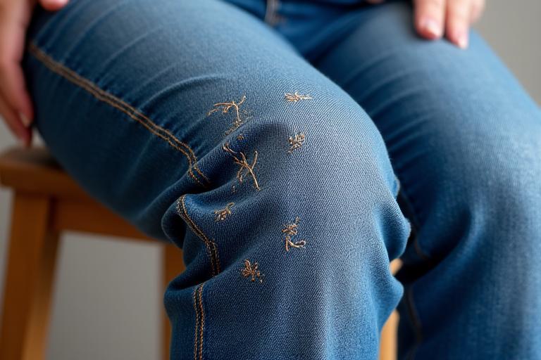 Die gleiche Jeans, kunstvoll und fast unsichtbar geflickt.
